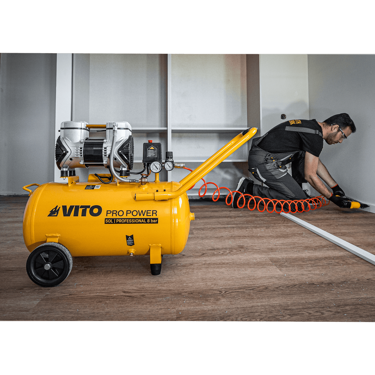 VITO Flüsterkompressor 50 Liter 2.850 U/Min 236L/Min Ölfreier Kompressor 1500W Silent Kompressor 8bar/115psi - VICSOS50A