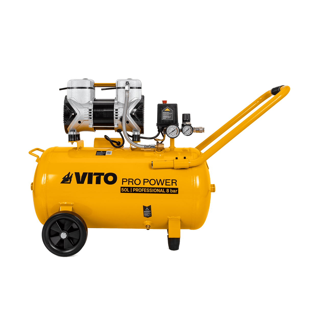 VITO Flüsterkompressor 50 Liter 2.850 U/Min 236L/Min Ölfreier Kompressor 1500W Silent Kompressor 8bar/115psi - VICSOS50A