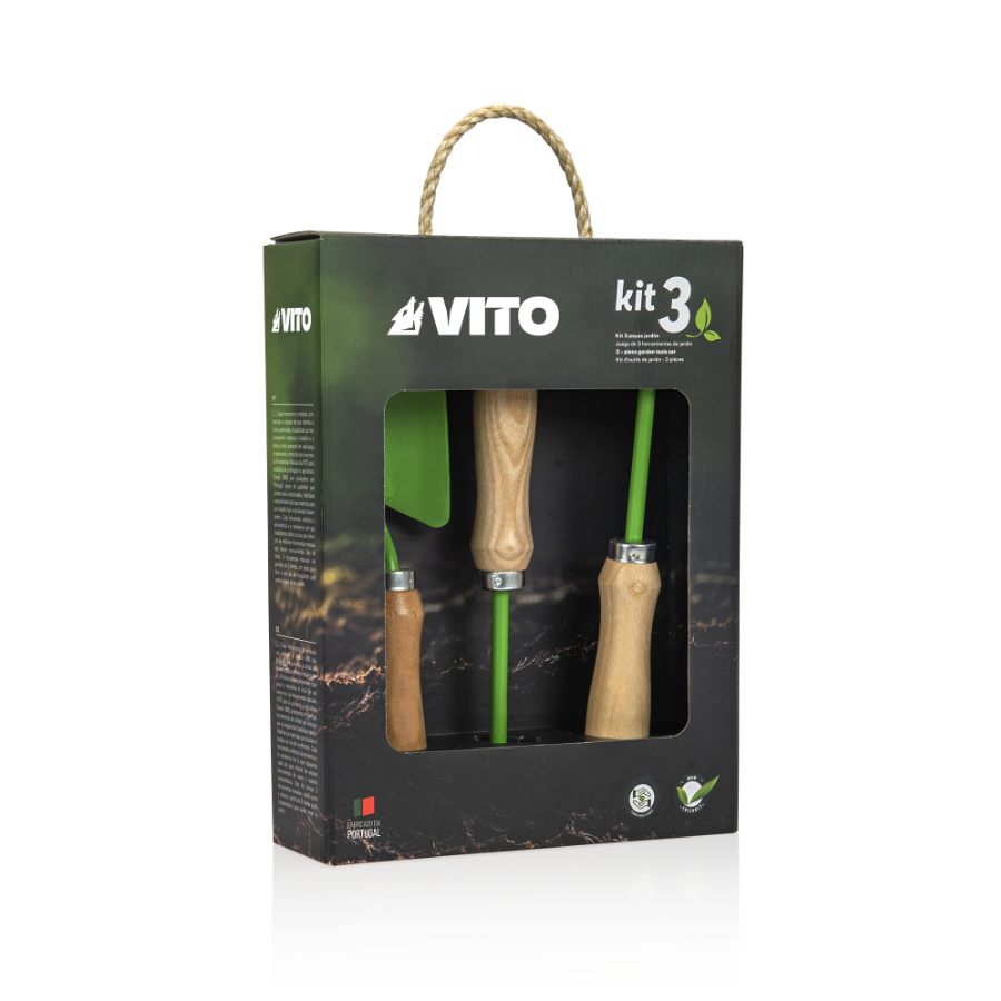 VITO Gartenwerkzeug Set: Handkralle, Doppelhäckchen, Blumenschaufel