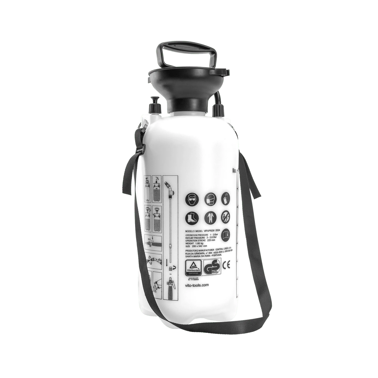 VITO Profi Drucksprüher mit VITON Dichtungen für Chemikalien 8 Litern Fassungsvermögen - VIPUPRO8