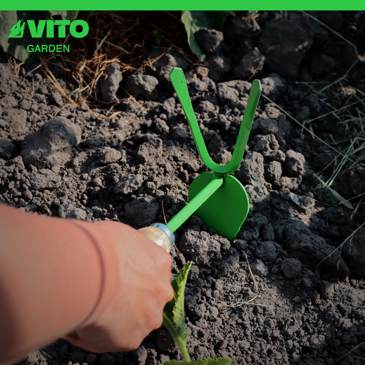 VITO Vintage Kleinhäckchen Herzform, Gartenhäckchen 2-zinkig, Hacke, Gartenhacke, Doppelhacke