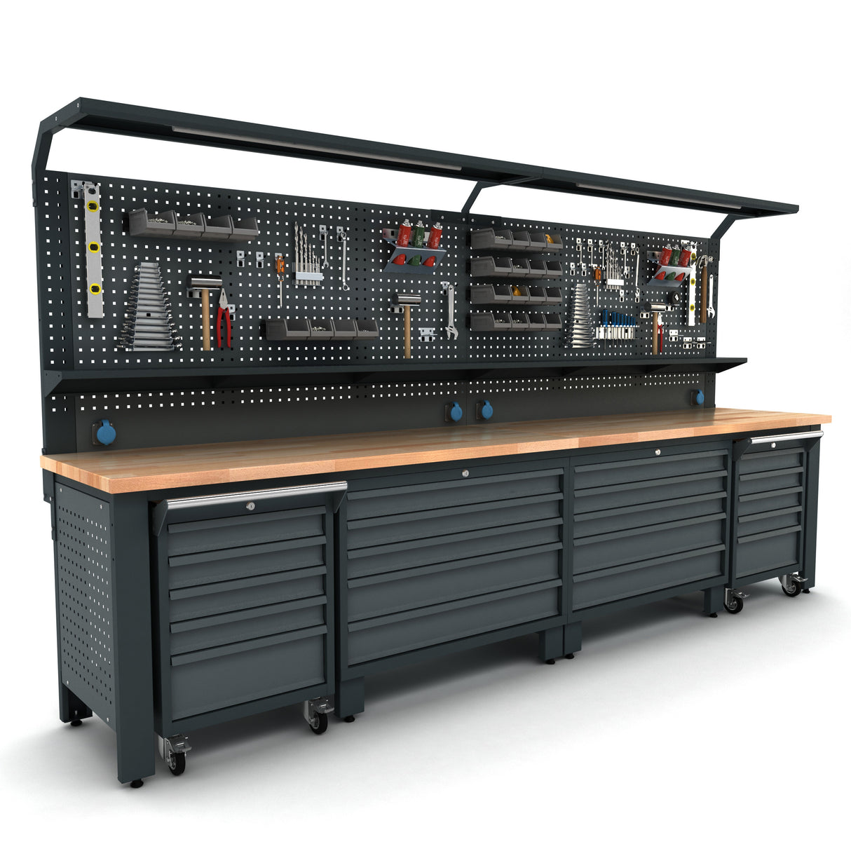 Bullram TOOLBOX4YOU Profi Werkbank mit Schubladen 3700 mm lang, 730 mm tief - WBG07