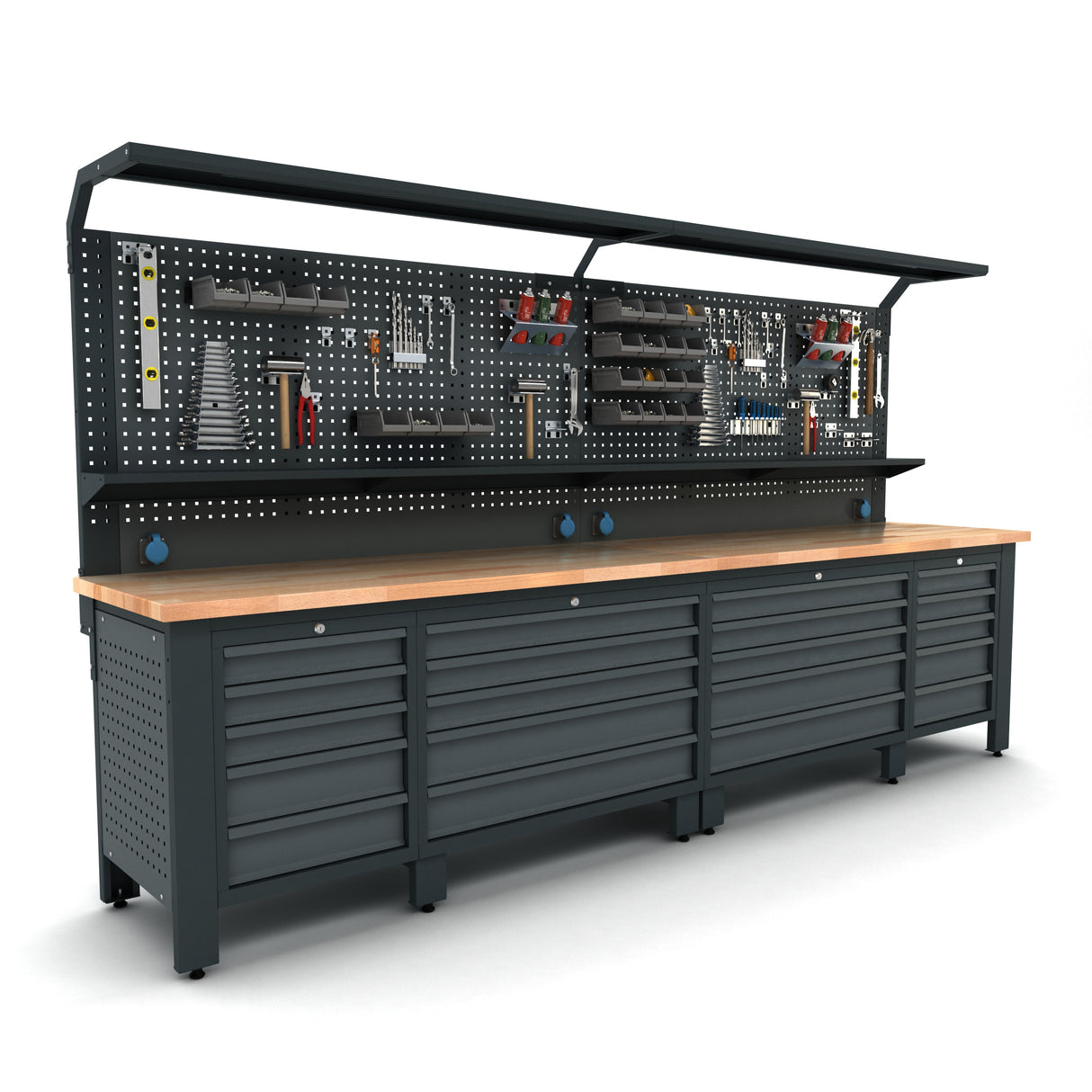 Bullram TOOLBOX4YOU WBG08 Profi Werkbank mit Schubladen 3700 mm lang, 730 mm tief - WBG08