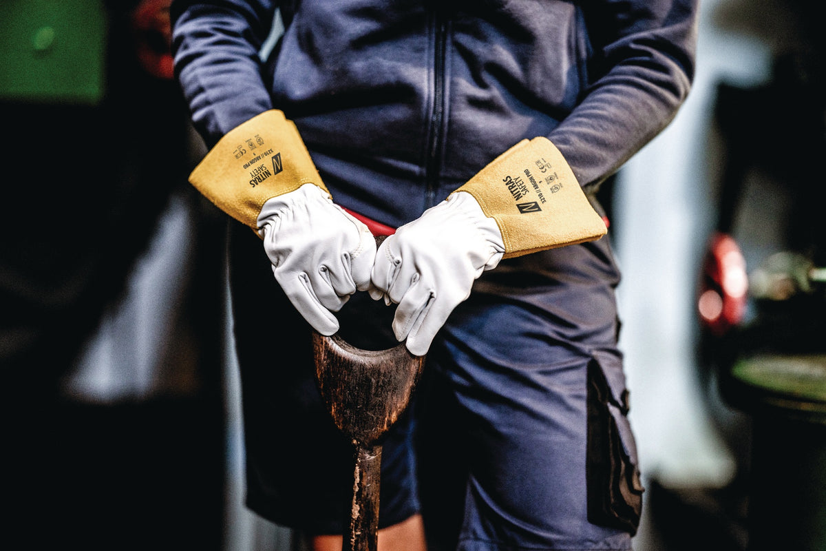 NITRAS SAFETY Schweißerhandschuhe ARGON PRO Gr.9 grau/ocker – EN 388, EN 12477, Nappaleder