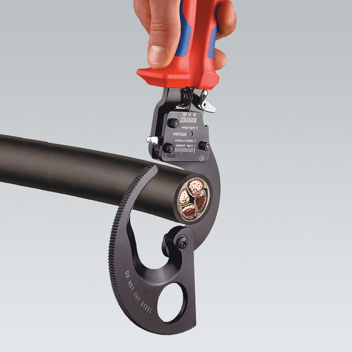 KNIPEX Kabelschneider 250 mm für Cu- und Al-Kabel bis 32 mm – Einhand-Ratschenprinzip