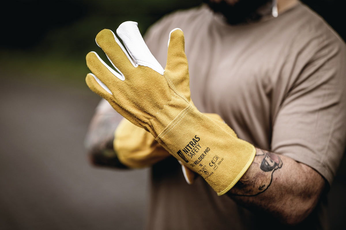 NITRAS SAFETY Schweißerhandschuhe WELDER PRO Gr.10 ocker/grau PSA-Kat.II – 12 Paar