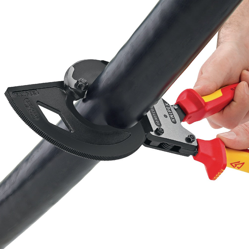 KNIPEX Kabelschneider 250 mm für Cu- und Al-Kabel bis 32 mm – Einhand-Ratschenprinzip