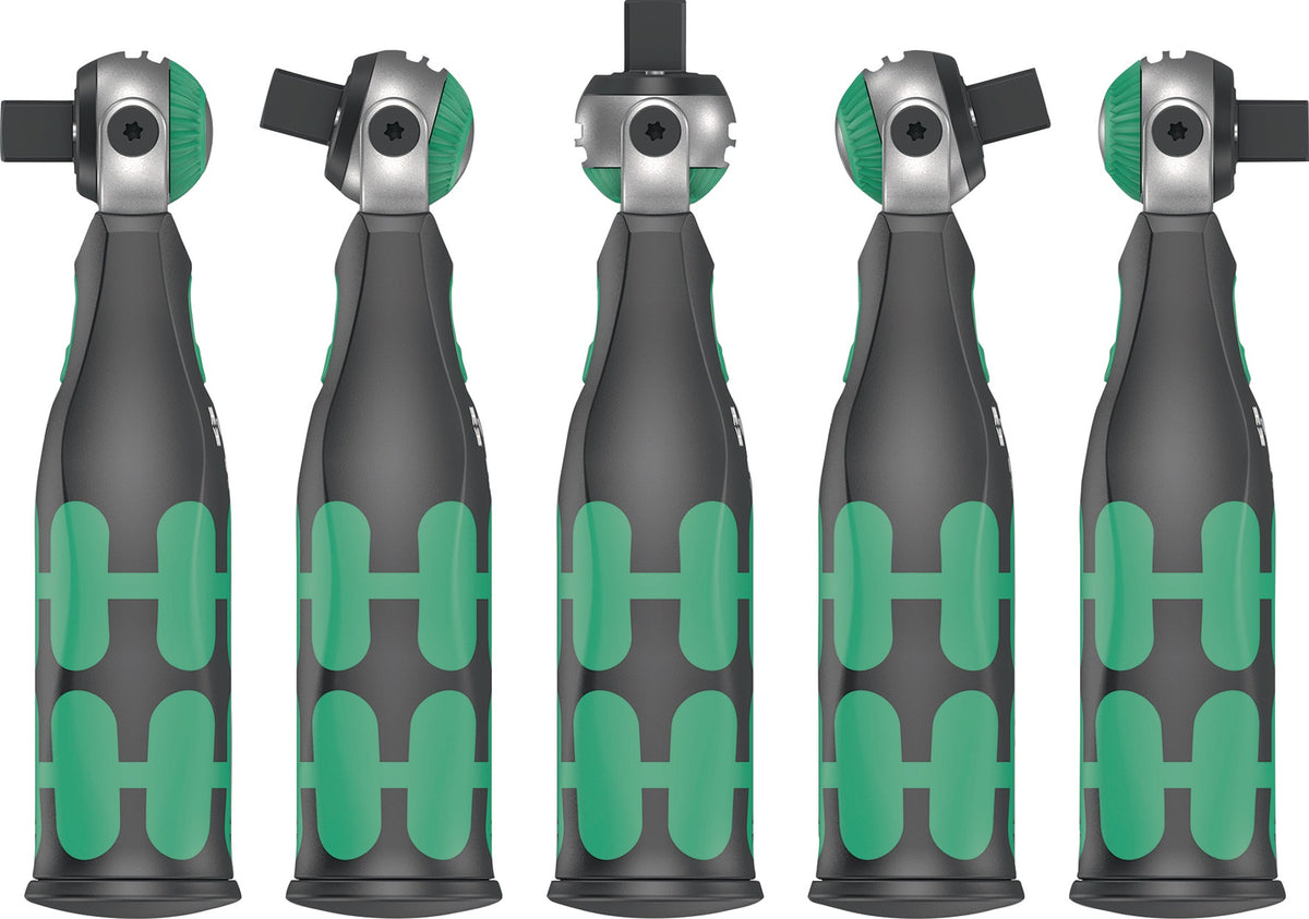 WERA Schwenk- und Umschaltknarre 8009 Zyklop Pocket Set 1 – 3/8″ + 1/4″ mit 72 Zähnen und Bit-Magazin