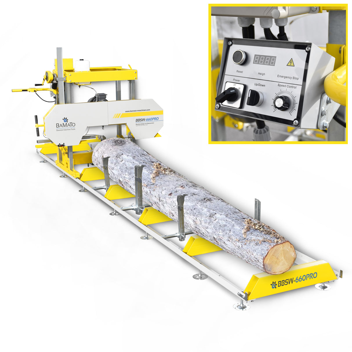 BAMATO BBSW-660PRO Blockbandsäge mit 5,9m Rollenbahn und elektrischer Höhenverstellung