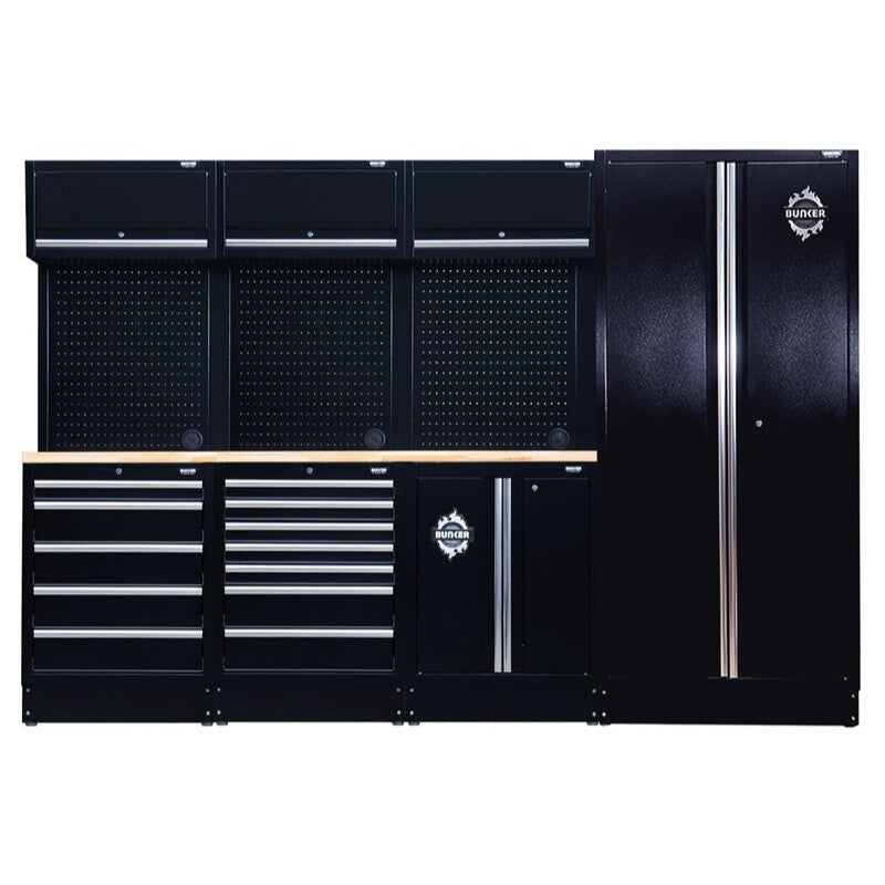 BUNKER 61cm Ablagekombination, Hartholz-Arbeitsplatte, 15tlg