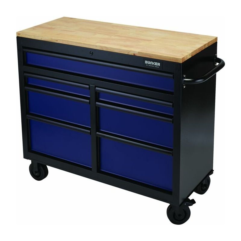 BUNKER Profi Werkbank  41 Zoll, 104 cm - Blau  - Werkbank mit Schubladen - 7 - Werkbank mit Rollen - D08222