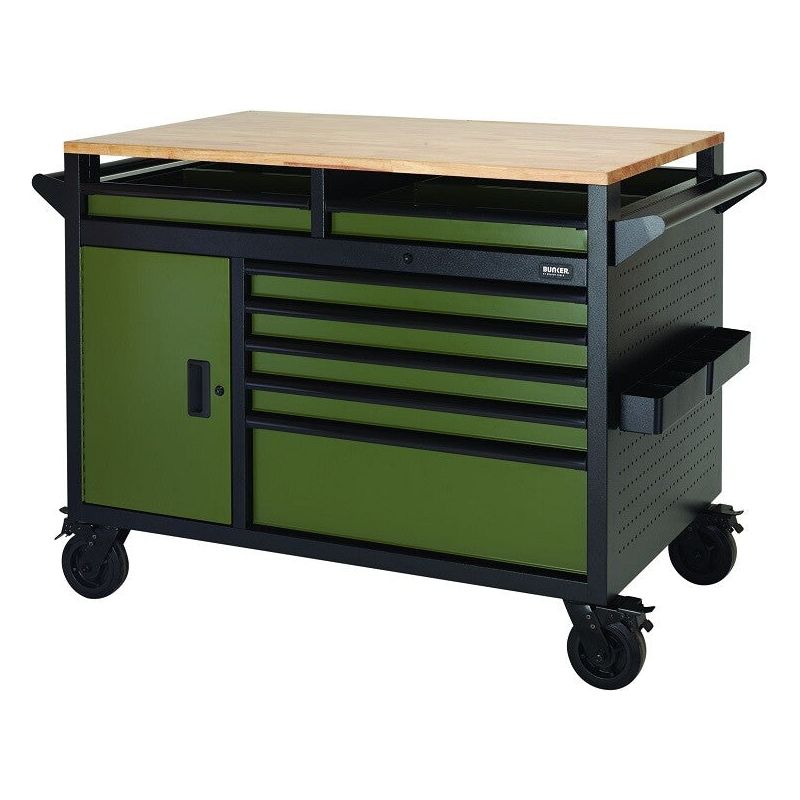 BUNKER 48 Zoll (122 cm) Profi Werkbank mit Schubladen Grau+Grün - Multifunktionaler Werkbank mit Rollen - D20935