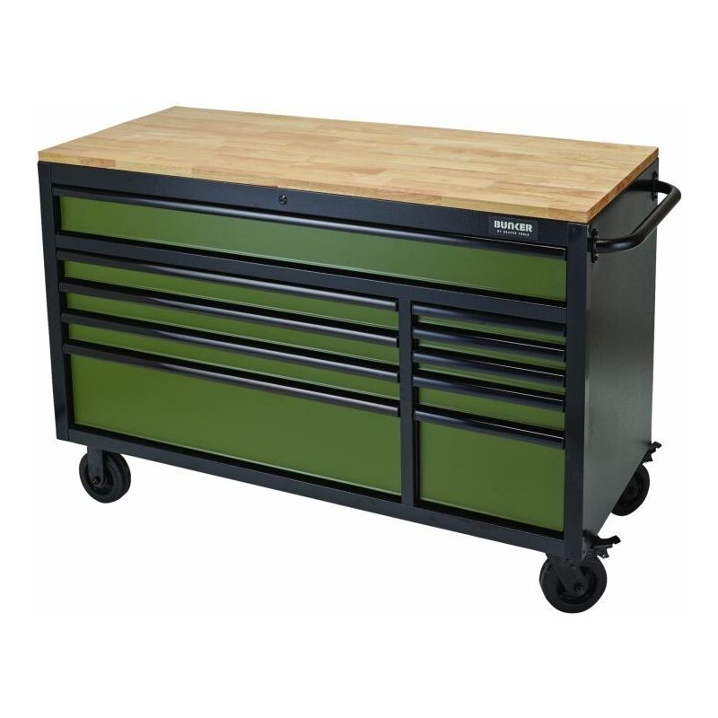BUNKER Profi Werkbank mit Rollen 56 Zoll, 155 cm - Blau - Werkbank mit Schubladen - 10 Schubladen - D08236