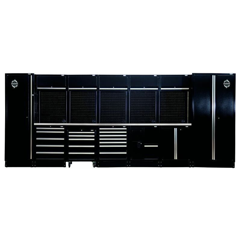 Black modular tool storage for garage and workshop – Bunker 25-piece cabinet set