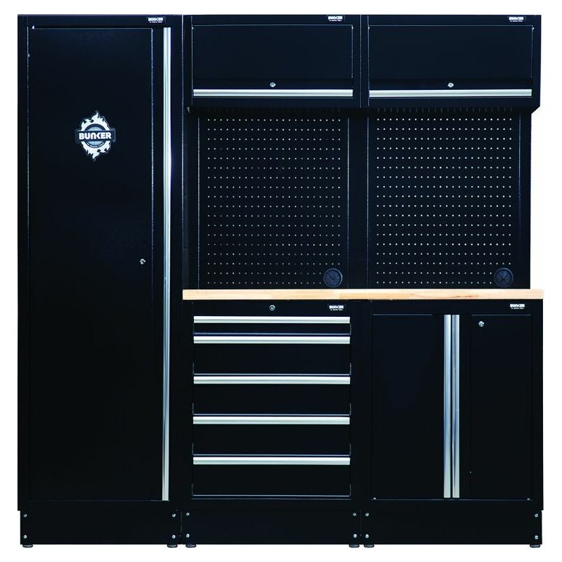 BUNKER 1960mm Modulare Werkstatteinrichtung Werkbank mit Hartholz-Arbeitsplatte - 11-teilig - D04488