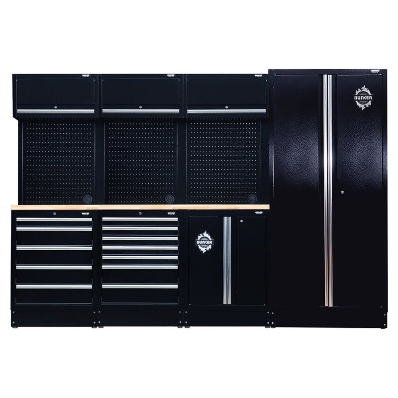 BUNKER 2960mm Modulare Werkstatteinrichtung Werkbank mit Hartholz-Arbeitsplatte - 15-teilig - D27203