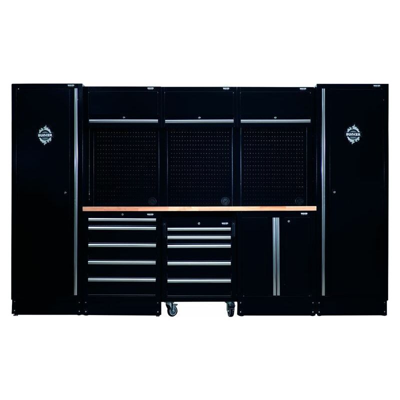 BUNKER 3240mm Modulare Werkstatteinrichtung Werkbank mit Hartholz-Arbeitsplatte - 16-teilig - D04398