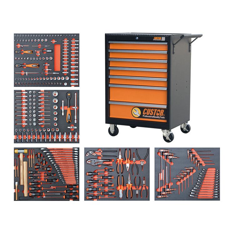 CUSTOR Profi Werkstattwagen bestückt, Werkstattwagen gefüllt COMPACT Werkstattwagen mit Werkzeug bestückt - 279tlg