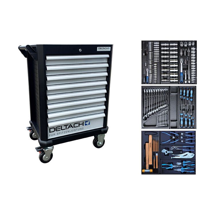 DELTACH Profi Werkstattwagen bestückt, Werkstattwagen, gefüllt D2-COMPACT - Werkstattwagen mit Werkzeug bestückt 145tlg - 524100