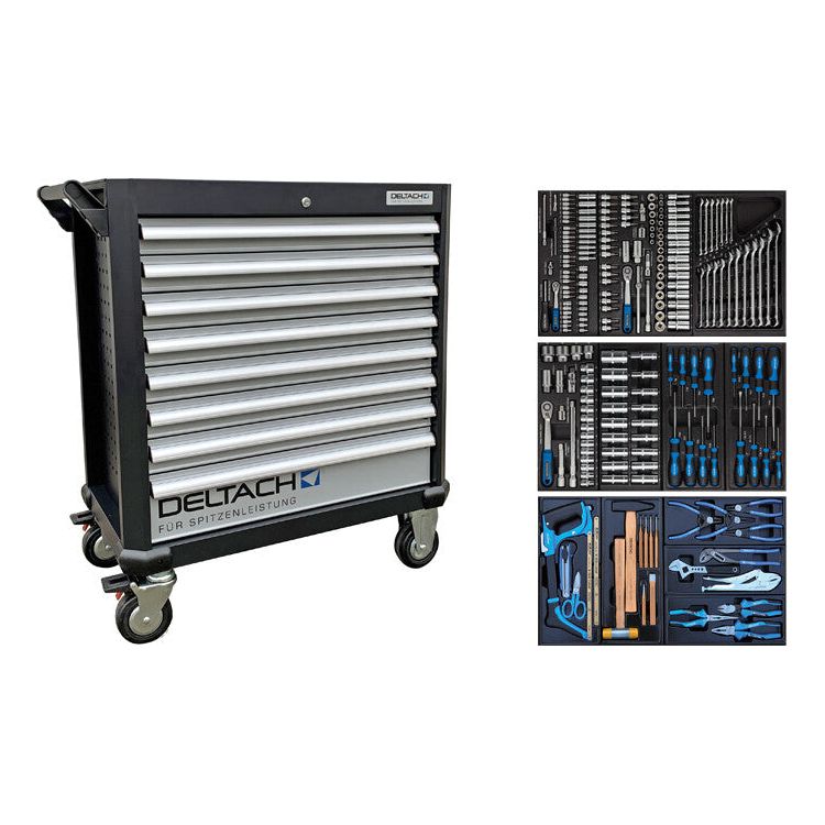 DELTACH Profi Werkstattwagen bestückt, Werkstattwagen mit Werkzeug bestückt, gefüllt D2-XL - 214tlg 525100