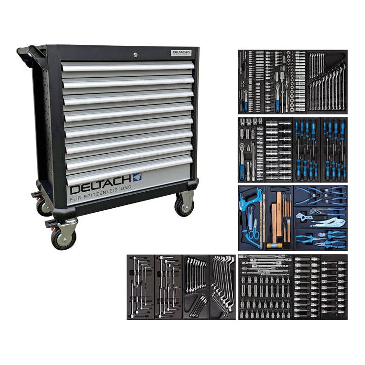 DELTACH Profi Werkstattwagen bestückt, Werkstattwagen mit Werkzeug bestückt, gefüllt D2-XL - 350tlg 525150
