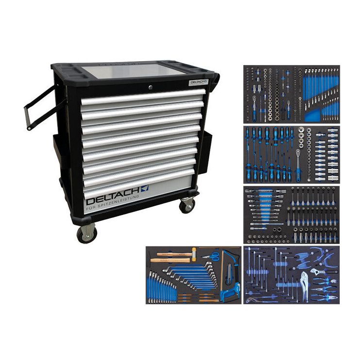 DELTACH Profi Werkstattwagen bestückt, gefüllt D2-XL - Werkstattwagen mit Werkzeug bestückt 350tlg 525252