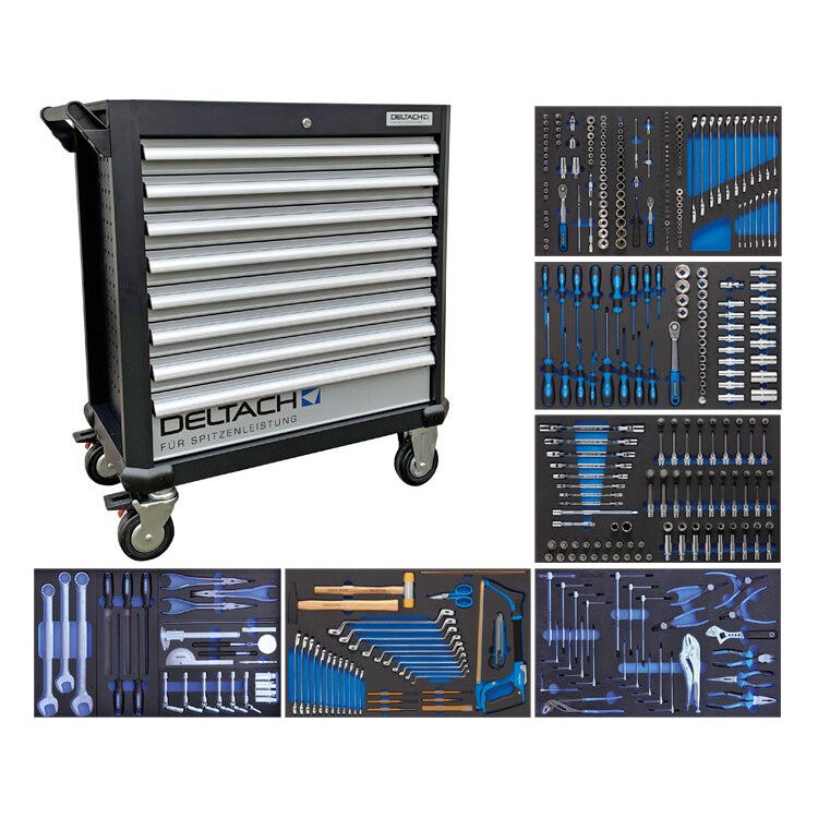 DELTACH Profi Werkstattwagen bestückt, gefüllt D2-XL - Werkstattwagen mit Werkzeug bestückt 378tlg 525260