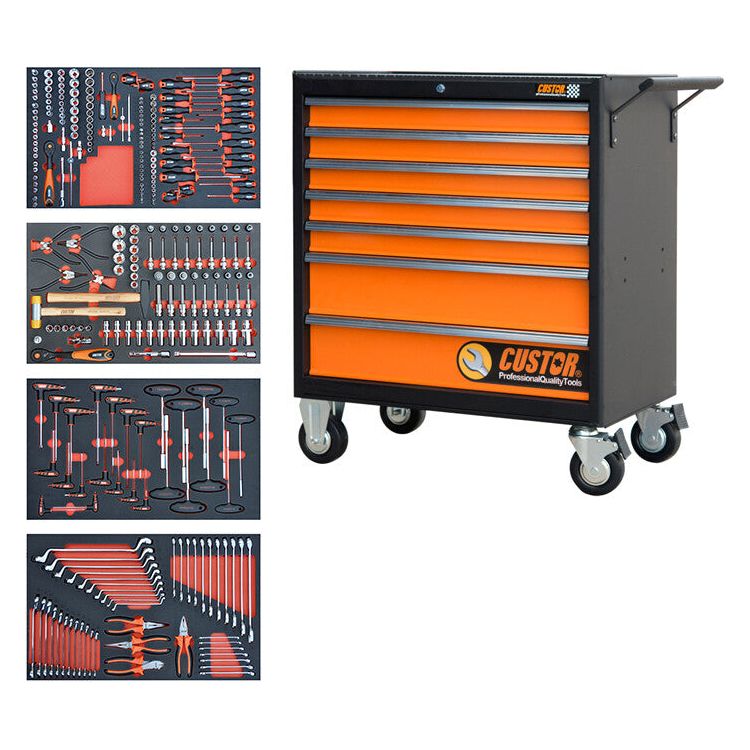 CUSTOR Profi Werkstattwagen bestückt, Werkstattwagen gefüllt KING SIZE Werkstattwagen mit Werkzeug bestückt - 290tlg