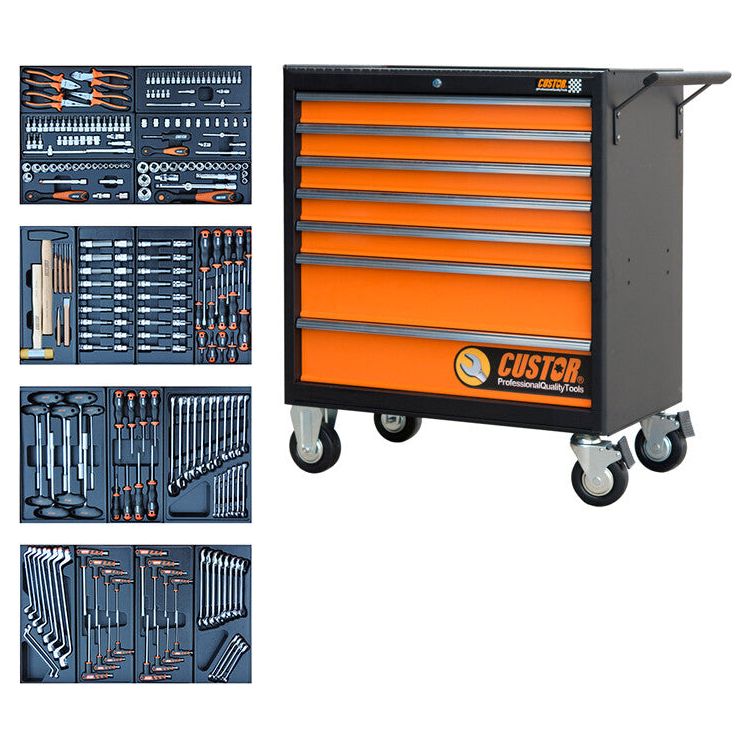 CUSTOR Profi Werkstattwagen bestückt, Werkstattwagen gefüllt KING SIZE Werkstattwagen mit Werkzeug bestückt - 256tlg