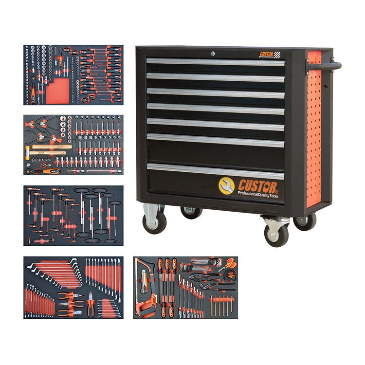 CUSTOR Profi Werkstattwagen bestückt, Werkstattwagen gefüllt KING SIZE Werkstattwagen mit Werkzeug bestückt - 333tlg