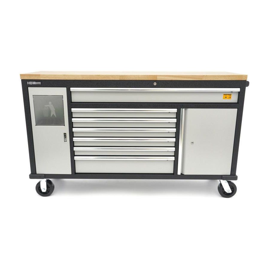 HBM Profi Werkzeugwagen mit Massivholzarbeitsplatte - 168 cm - Schwarz/Grau - H130176 - Tools.de TP Profishop GmbH