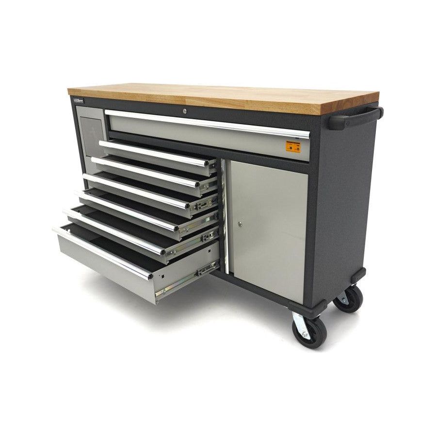 HBM Profi Werkzeugwagen mit Massivholzarbeitsplatte - 168 cm - Schwarz/Grau - H130176 - Tools.de TP Profishop GmbH