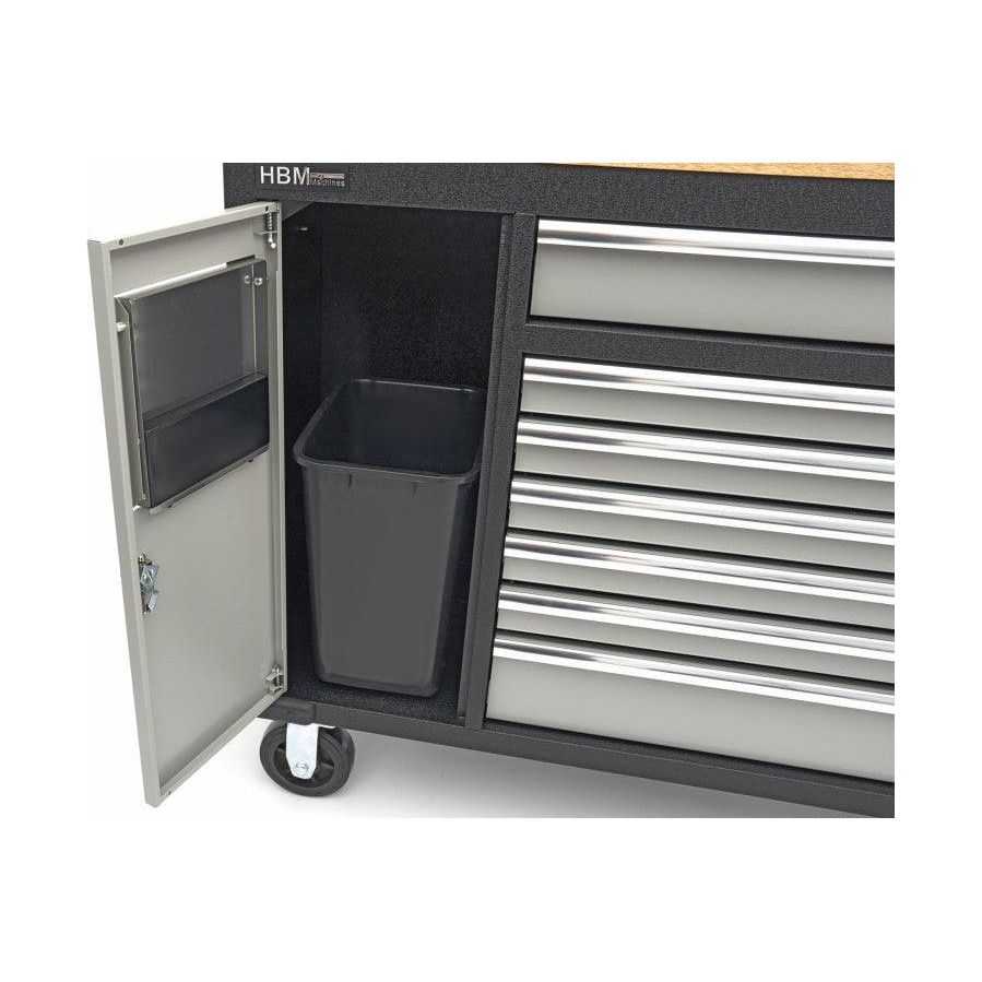 HBM Profi Werkzeugwagen mit Massivholzarbeitsplatte - 168 cm - Schwarz/Grau - H130176 - Tools.de TP Profishop GmbH