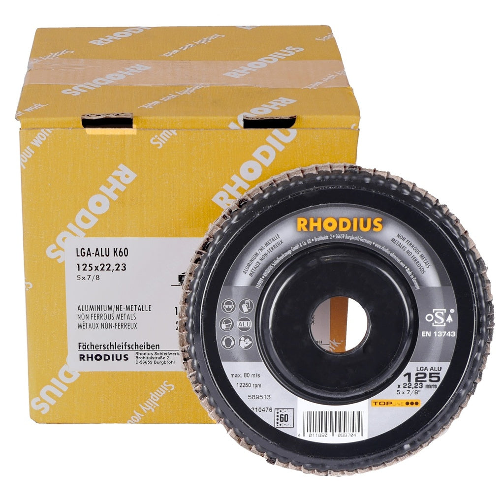Rhodius Lamellenschleifscheibe P flat LGA ALU 125 x 22,23mm K60 10 Stück - 210476D
