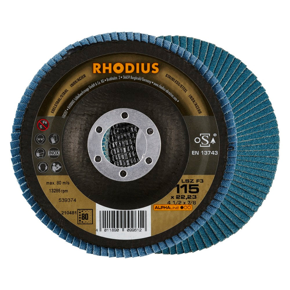 Rhodius Lamellenschleifscheibe V Konisch LSZ F3 115 x 22,23 mm K80 10 Stück - 210481D
