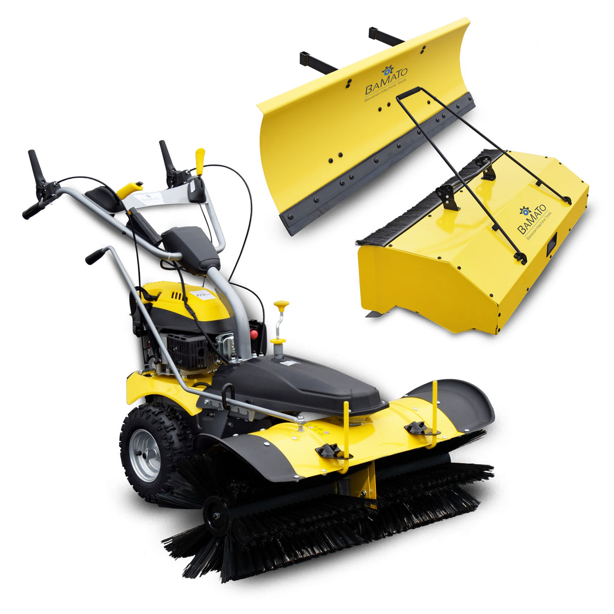 BAMATO KEM-1000 Kehrmaschine mit Kehrgutbehälter / Schneeschild / E-Start