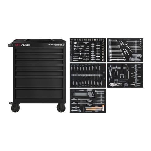 KRAFTWERK Werkstattwagen BT700s – 194-tlg. bestückt 7 Schubladen Tiefschwarz matt Made in Germany mit Jahren Garantie - KW-102.107.BLK1