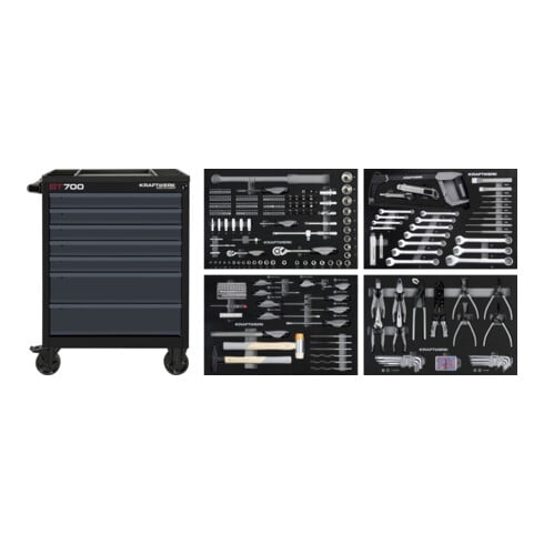 KRAFTWERK BT700 Werkstattwagen | 337-tlg. Werkzeugset 7 Schubladen BASIC Line Anthrazit Made in Germany - KW-102.117.109