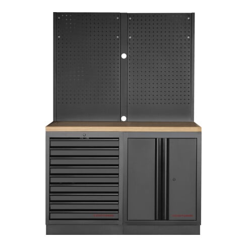 KRAFTWERK MOBILIO BLK 2er Kombi – 9 Schubladen, Doppeltürenschrank & 35 mm Buche‑Arbeitsplatte - KW-3964K-BLK-25