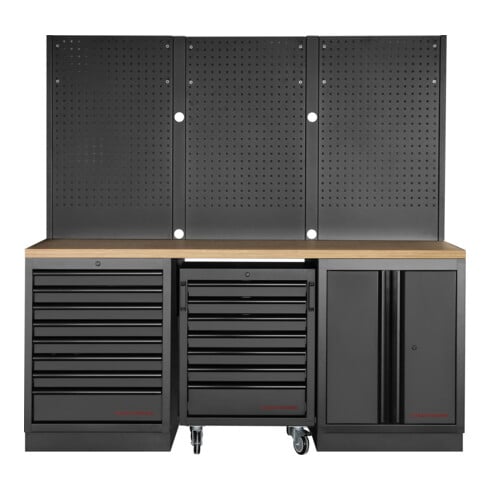 KRAFTWERK MOBILIO BLK 3er Kombi – 15 Schubladen, Buche-Arbeitsplatte & mobile Flexibilität für Deine Werkstatt - KW-3964K-BLK-23