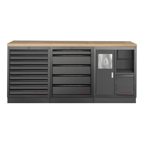 KRAFTWERK MOBILIO BLK 3er Kombi – 15 Schubladen, Papierrollenhalter & Buche-Arbeitsplatte für maximale Effizienz - KW-3964K-BLK-24