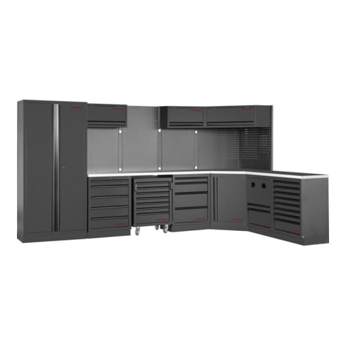 KRAFTWERK MOBILIO BLK 7er Eck-Kombi KW-3964P-BLK-IX – Edelstahl-Werkstattlösung mit 26 Schubladen für maximale Effizienz - KW-3964P-BLK-IX