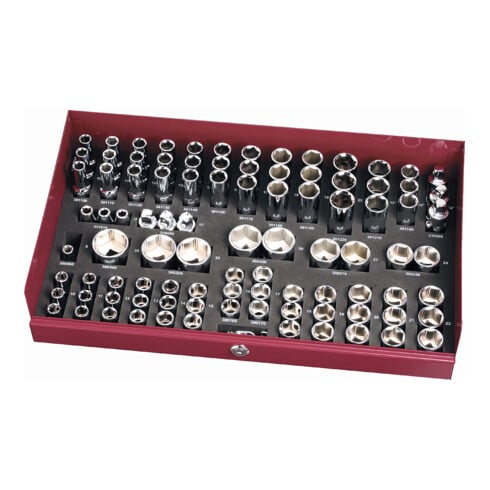KRAFTWERK Steckschlüssel-Einzelteilkasten 1/2", 95-tlg. – inkl. Schaumgummieinlage & Metallkoffer Sortimentskasten 90215 - KW-90215