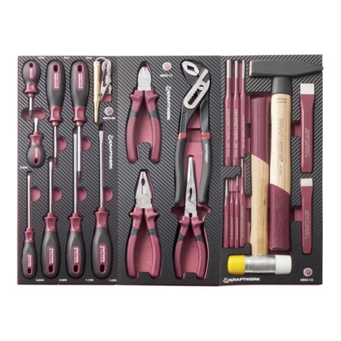 KRAFTWERK Werkzeug-Zusammenstellung – 104-tlg., 2 EVA3-Schubladeneinlagen für Werkstattwagen - KW-4931