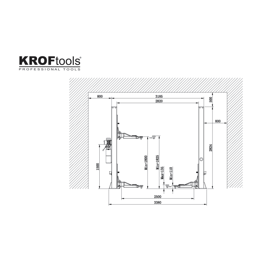 KROFtools 2 Säulen Hebebühne 4.0 t - BASIC LINE 230v - manuelle Entriegelung 230V Ref. 9802 - Tools.de TP Profishop GmbH