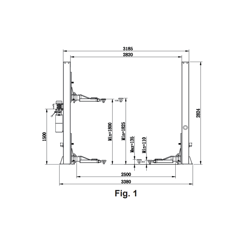 KROFtools 2 Säulen Hebebühne 4.0 t - BASIC LINE 230v - manuelle Entriegelung 230V Ref. 9802 - Tools.de TP Profishop GmbH