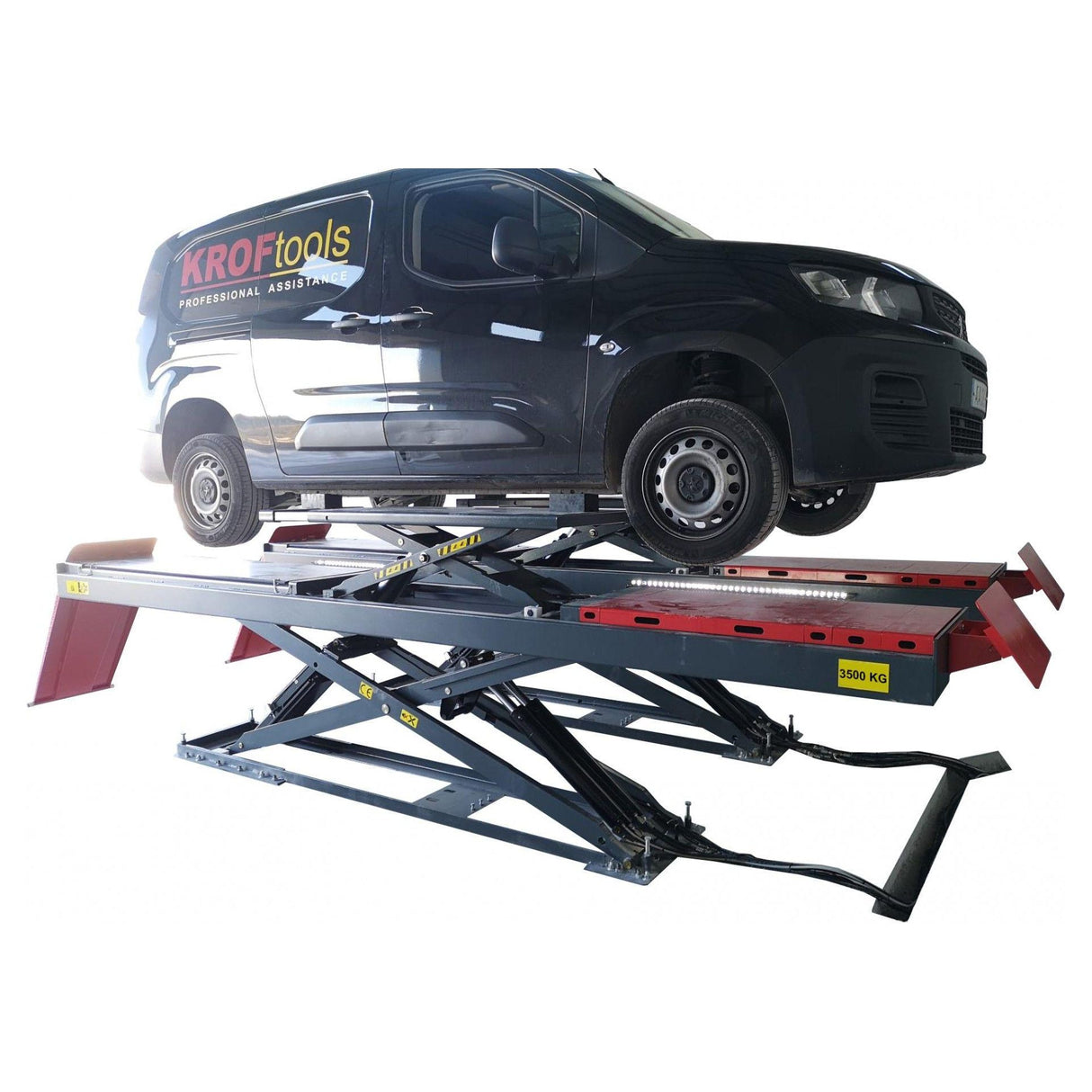 KROFtools 3.5t Profi Scherenhebebühne mit integriertem Achsfreiheber, LED Beleuchtung / Radfreiheber / 3500kg 400V Hebebühne / hydraulische Scherenhebebühne Modell 9832 - Tools.de TP Profishop GmbH