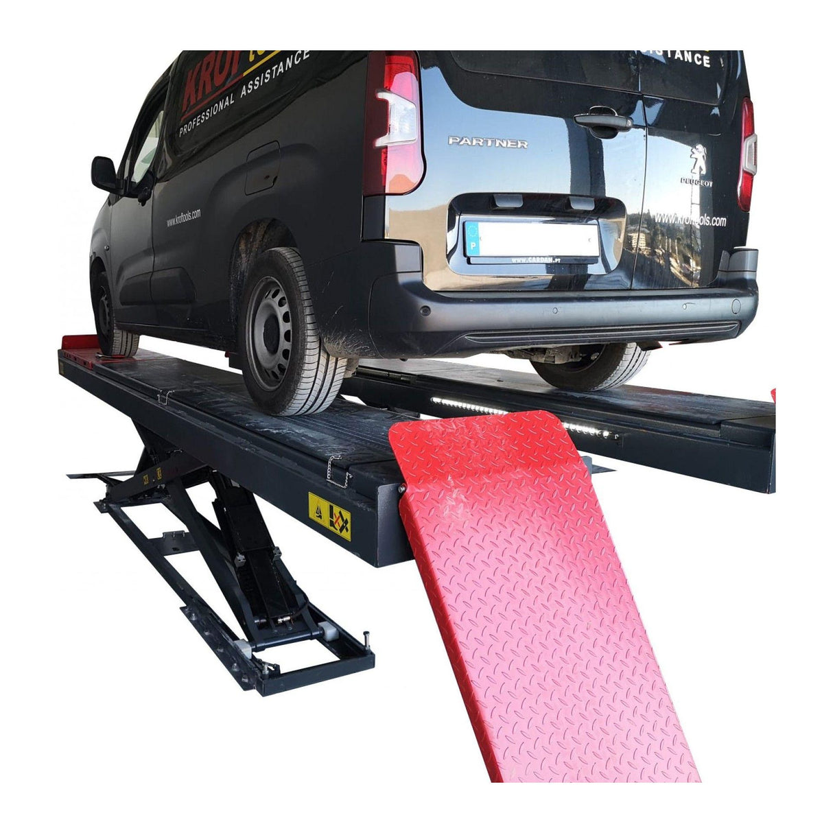 KROFtools 5.5t Profi Scherenhebebühne mit integriertem Achsfreiheber, LED Beleuchtung / Radfreiheber / 5500kg 400V Hebebühne / hydraulische Scherenhebebühne Modell 9823 - Tools.de TP Profishop GmbH