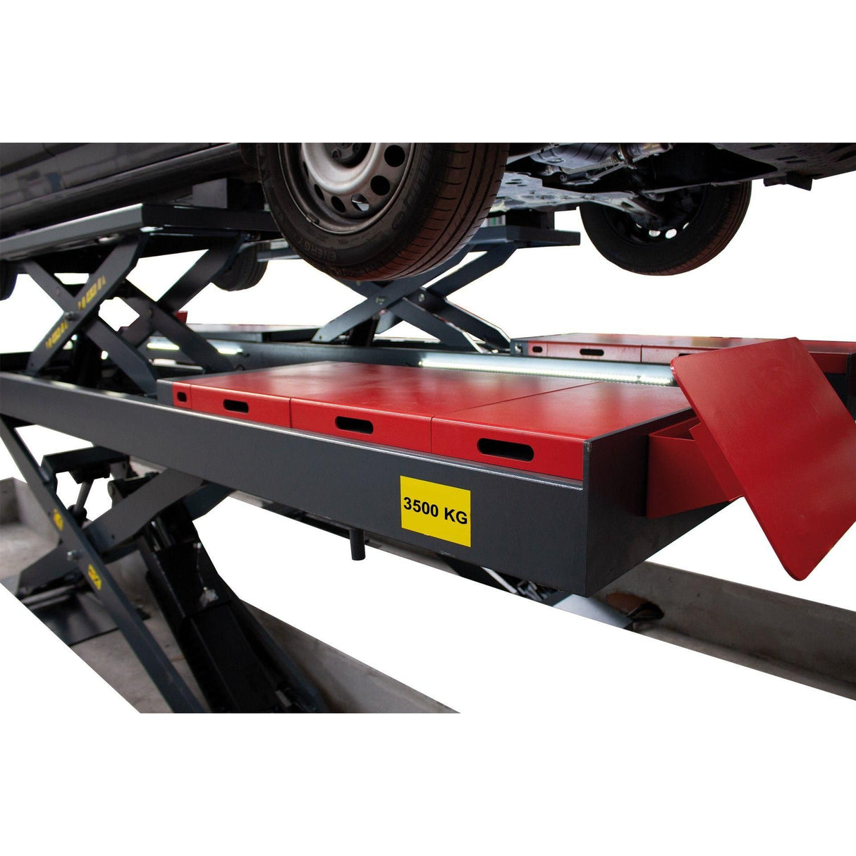 KROFtools Unterflur 3.5t Profi Scherenhebebühne mit integriertem Achsfreiheber, LED Beleuchtung / Radfreiheber / 3500kg 400V Hebebühne / hydraulische Scherenhebebühne Modell 9824 - Tools.de TP Profishop GmbH