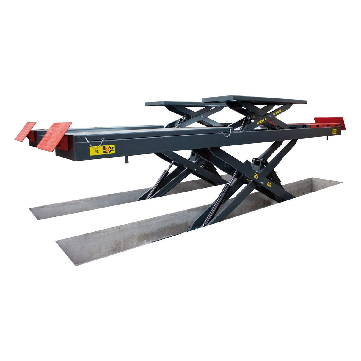 KROFtools Unterflur 5.5t Profi Scherenhebebühne mit integriertem Achsfreiheber, LED Beleuchtung / Radfreiheber / 5500kg 400V Hebebühne / hydraulische Scherenhebebühne Modell 9822 - Tools.de TP Profishop GmbH